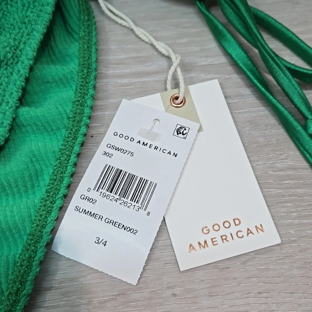 NWT Good American Women Summer Green Side Tiny Ties swim bottom sz 3/4 L/XL